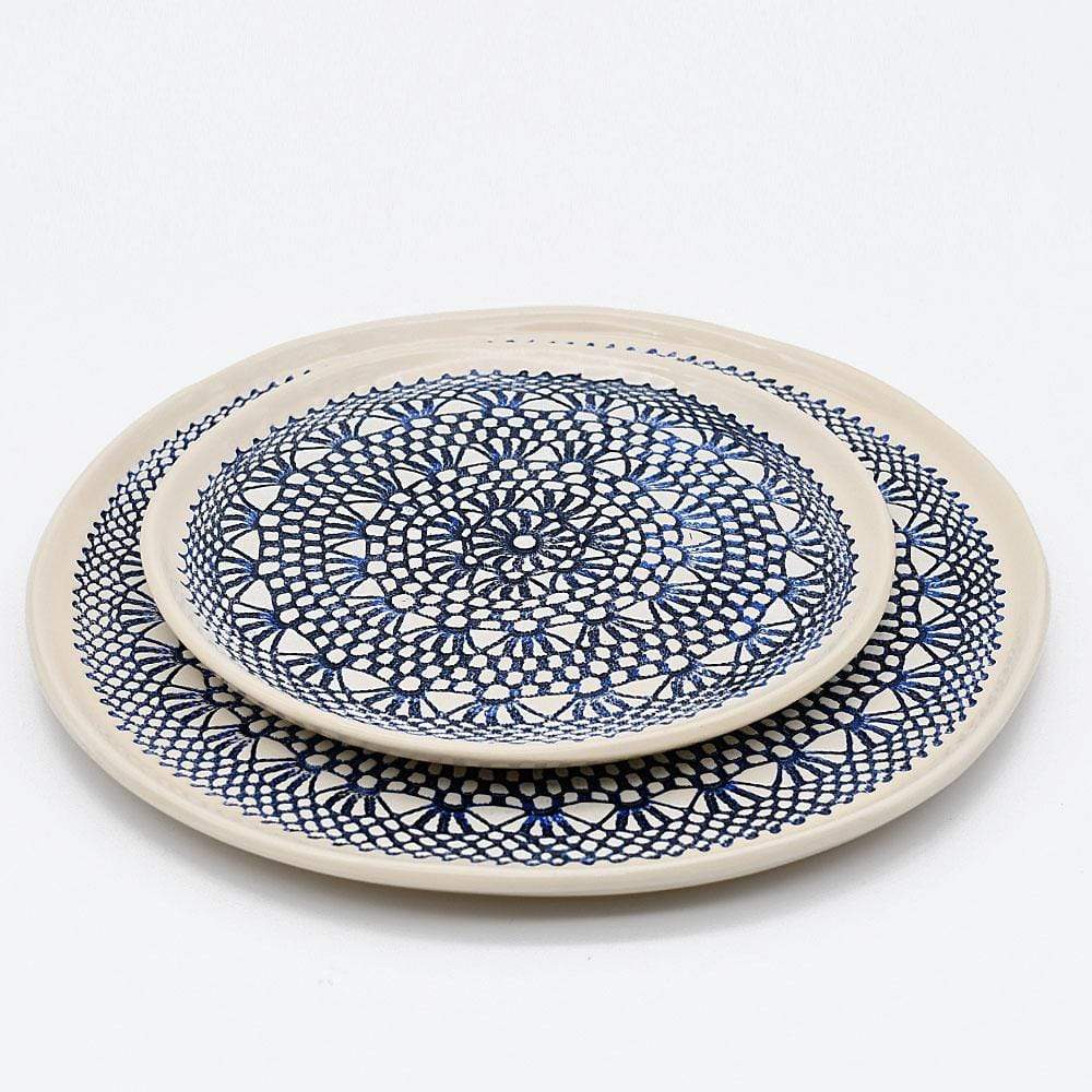 Assiette en céramique bleue I Motifs dentelles portugaises Assiette "Renda" bleue - 27 cm