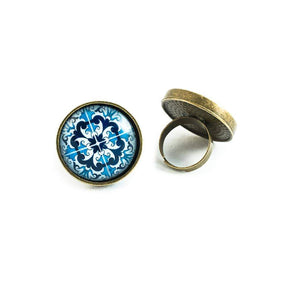 Bague avec motifs Azulejos I Bijoux typiques du Portugal Bague en métal et verre "Azulejos"