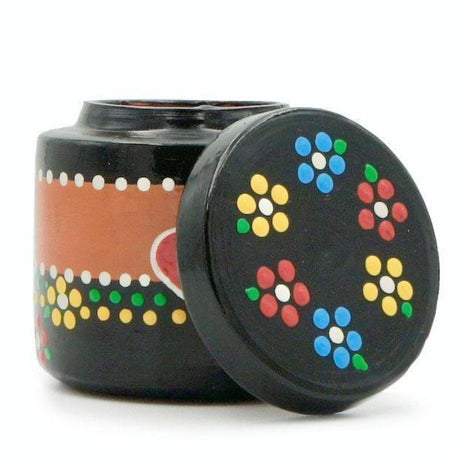 Painted and varnished clay pot