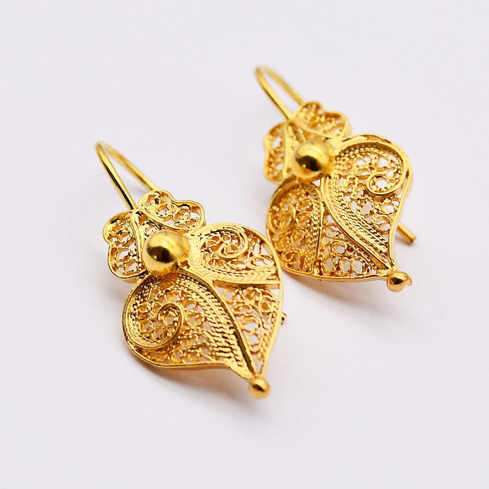 Boucles d'oreille Coeur de Viana en Argent doré 2,5 cm I Vente en ligne Coração de Viana I Boucles d'oreille en argent doré - 2,5cm