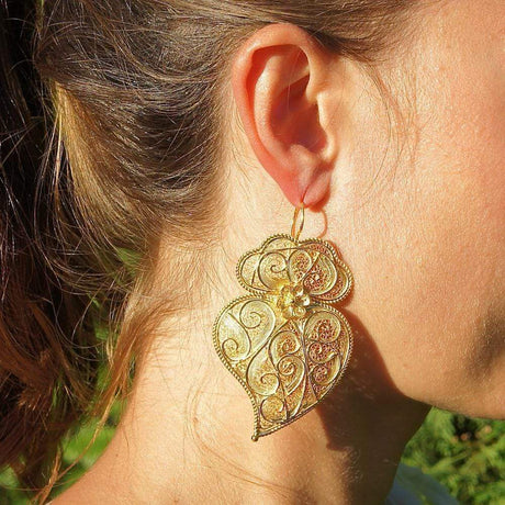 Boucles d'oreille Coeur de Viana en filigrane d'argent doré 6,5cm Boucles d'oreille en filigrane "Coeur de Viana" - Argent doré - 6,5 cm
