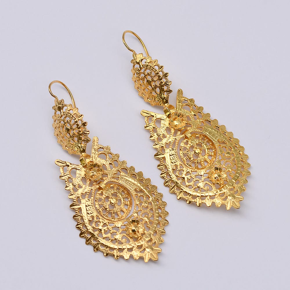 Boucles d'oreille de la Reine en argent doré I Bijoux portugais Brincos À Rainha I Boucles d'oreille en argent doré - 4.5cm