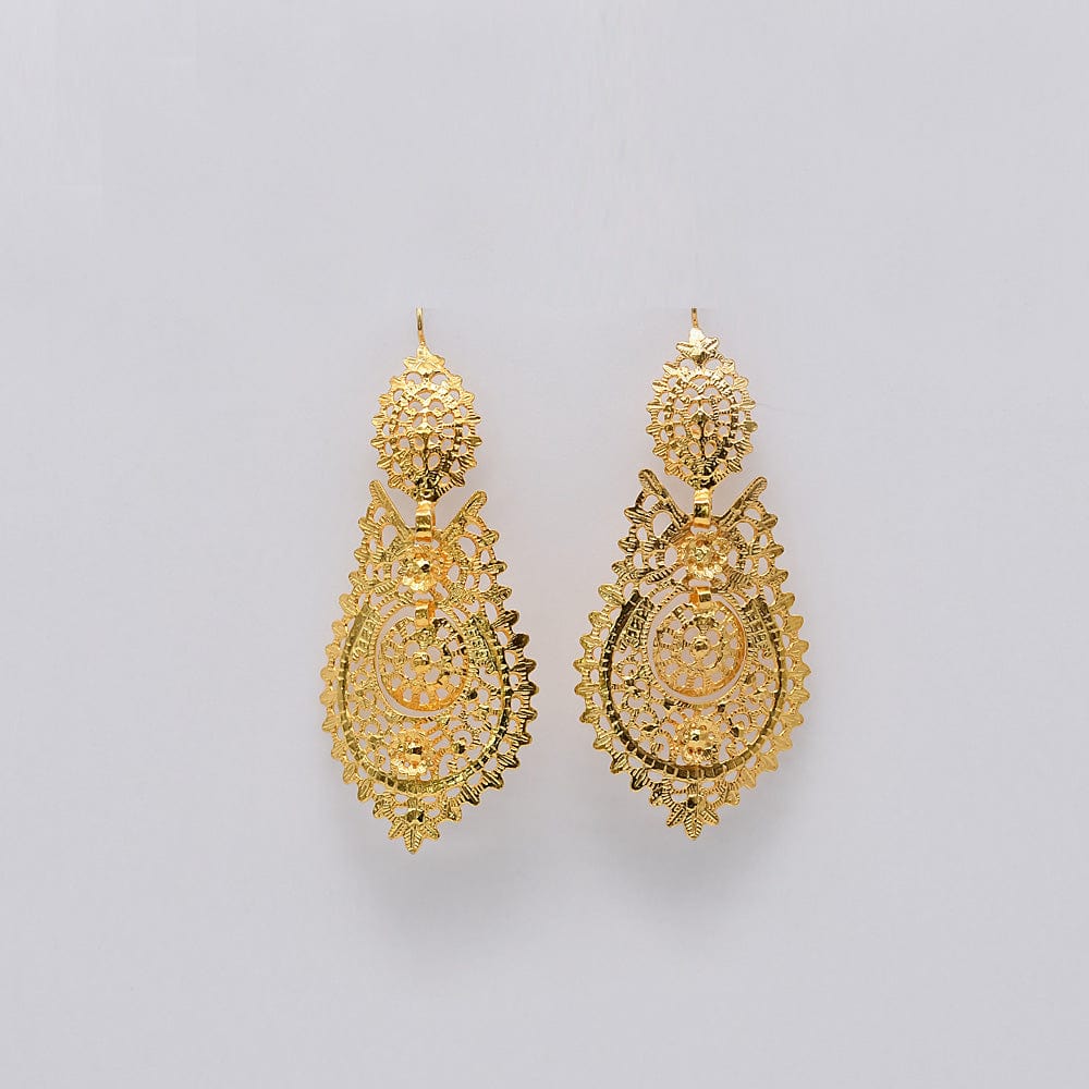 Boucles d'oreille de la Reine en argent doré I Bijoux portugais Brincos À Rainha I Boucles d'oreille en argent doré - 4.5cm