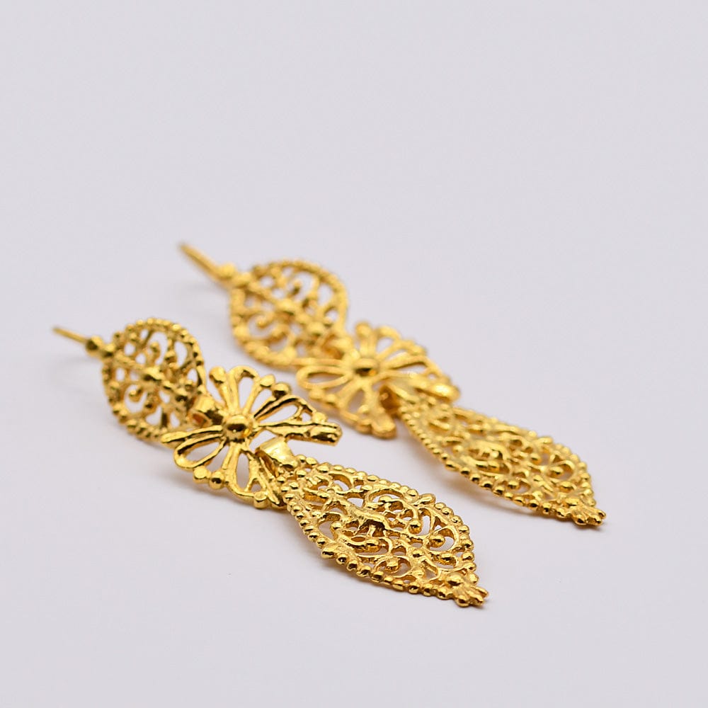Boucles d'oreille du Roi en filigrane d'argent doré I Vente bijoux argent Brincos À Rei I Boucles d'oreille en argent doré - 6cm