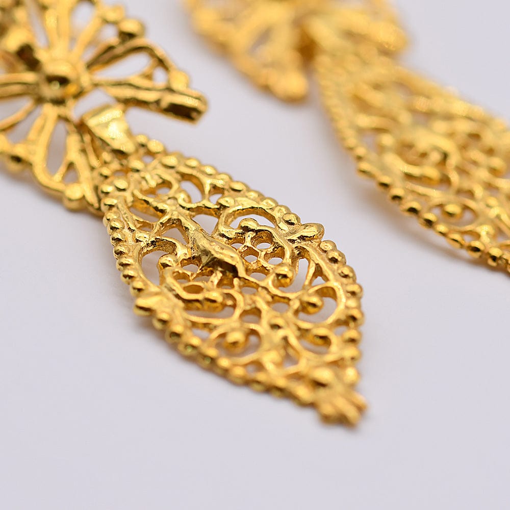 Boucles d'oreille du Roi en filigrane d'argent doré I Vente bijoux argent Brincos À Rei I Boucles d'oreille en argent doré - 6cm