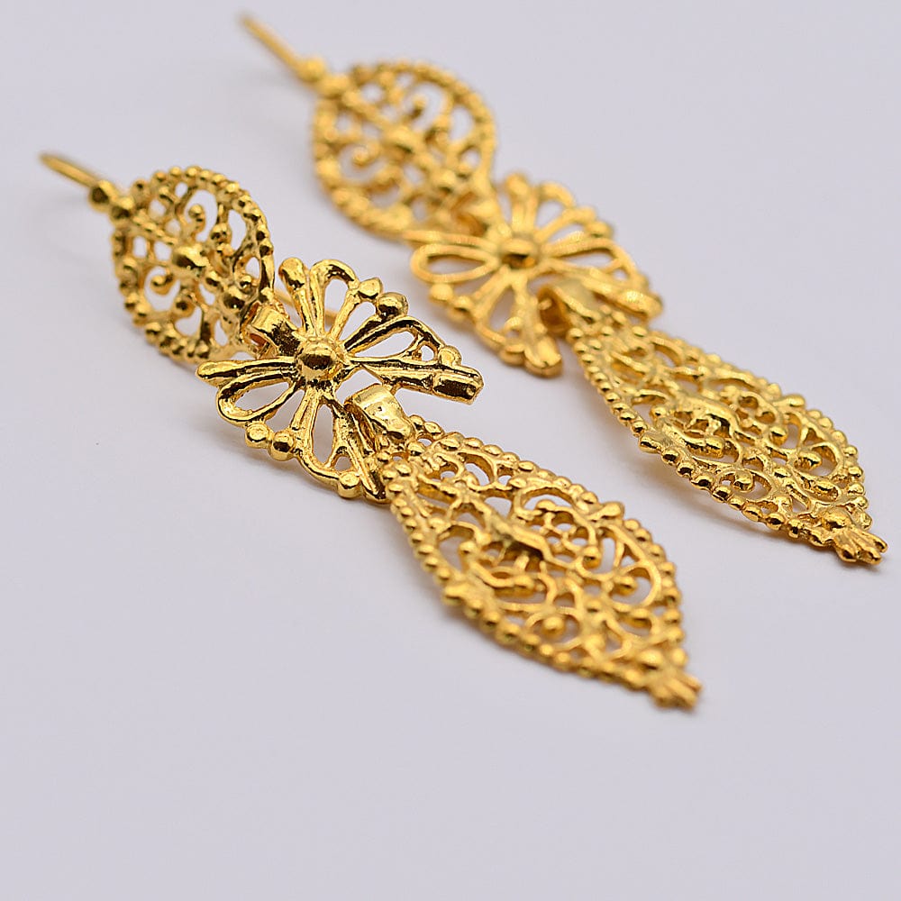 Boucles d'oreille du Roi en filigrane d'argent doré I Vente bijoux argent Brincos À Rei I Boucles d'oreille en argent doré - 6cm