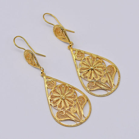 Boucles d'oreille en filigrane d'argent doré I Vente de bijoux argent Boucles d'oreille en argent doré