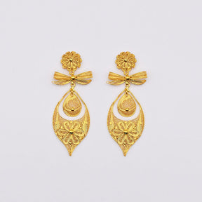 Boucles d'oreille en filigrane d'argent doré I Vente de bijoux argent Brincos À Princesa I Boucles d'oreille en argent doré - 8,5cm