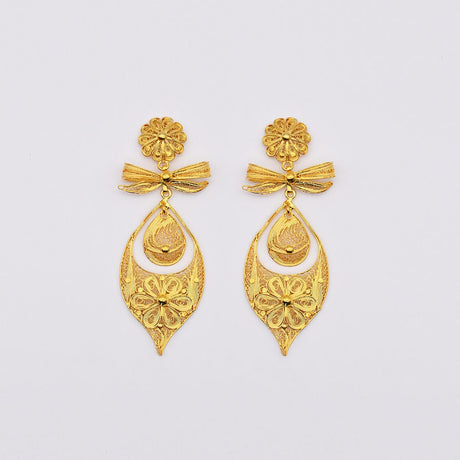 Boucles d'oreille en filigrane d'argent doré I Vente de bijoux argent Brincos À Princesa I Boucles d'oreille en argent doré - 8,5cm