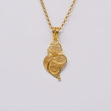 Boucles d'oreille en filigrane d'argent doré I Vente de bijoux argent #Coração de Viana I Pendentif en argent doré - 3cm