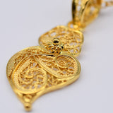 Boucles d'oreille en filigrane d'argent doré I Vente de bijoux argent #Coração de Viana I Pendentif en argent doré - 3cm