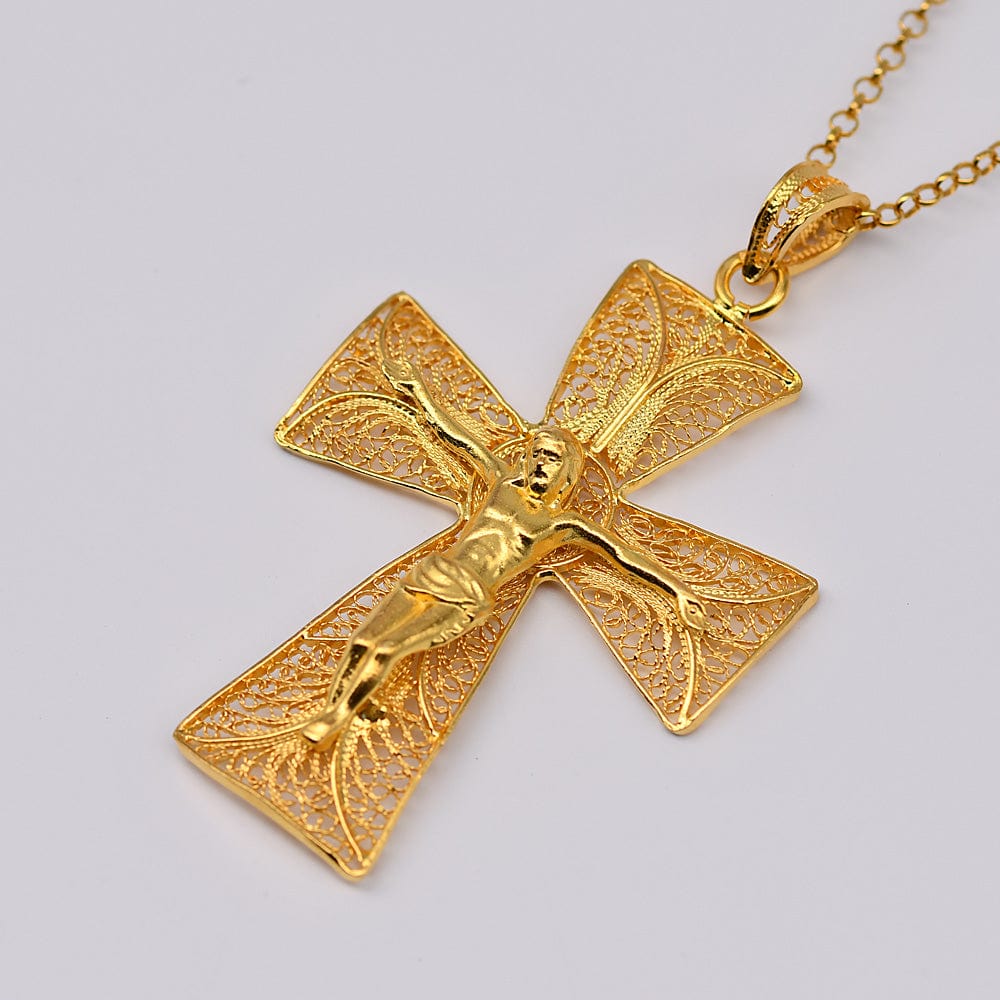 Boucles d'oreille en filigrane d'argent doré I Vente de bijoux argent #Cruz I Pendentif en filigrane d'argent doré - 5,5cm