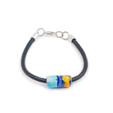 Ceramic bracelet on leather: Turqoise-blue, blue and yellow