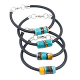 Ceramic bracelet on leather: Turquoise-blue
