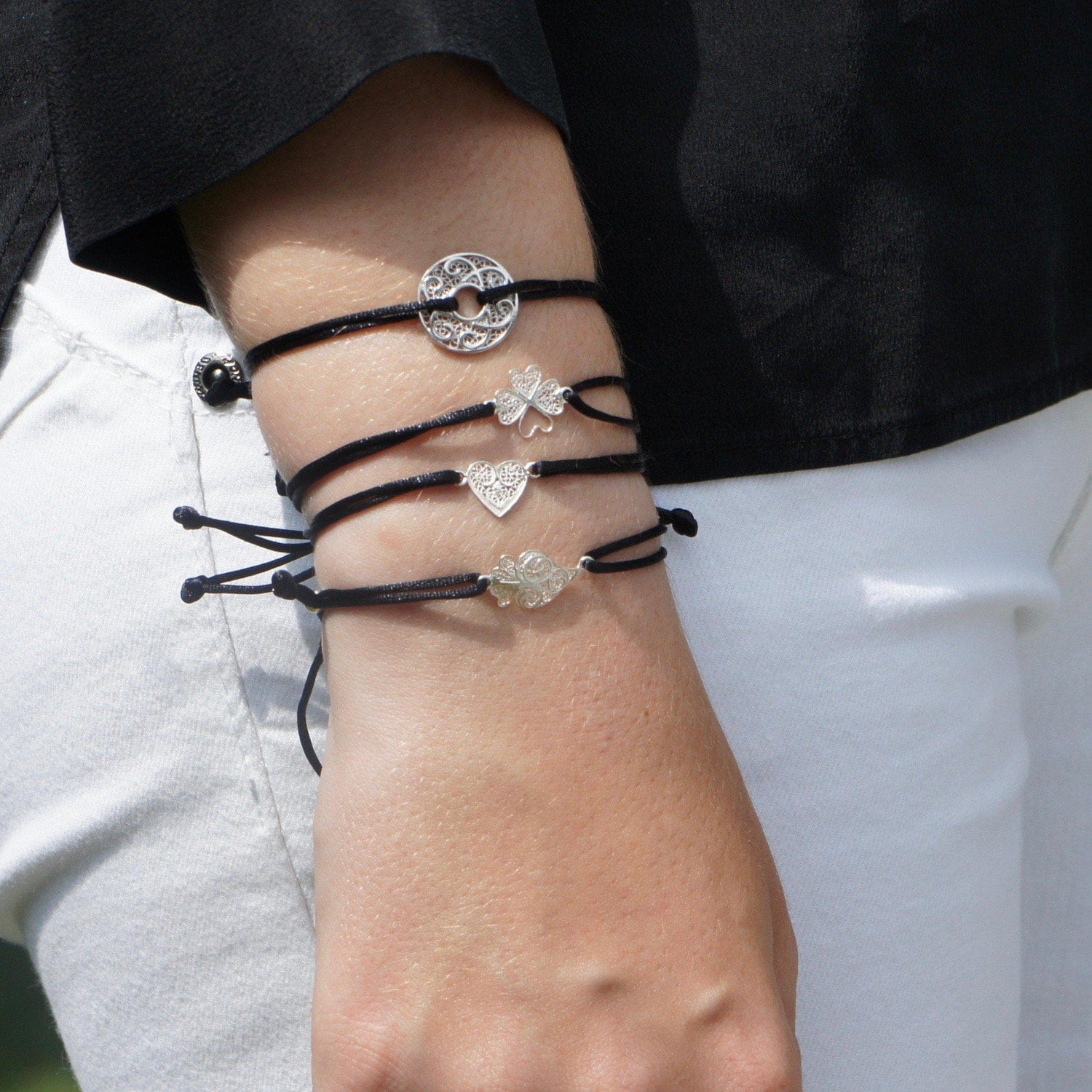 Infinito I Silver and cotton bracelet