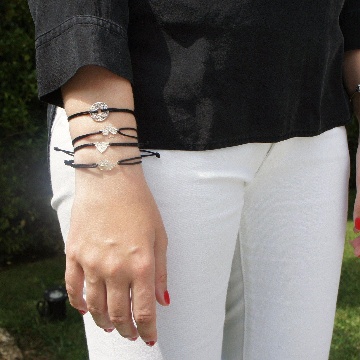 Infinito I Silver and cotton bracelet