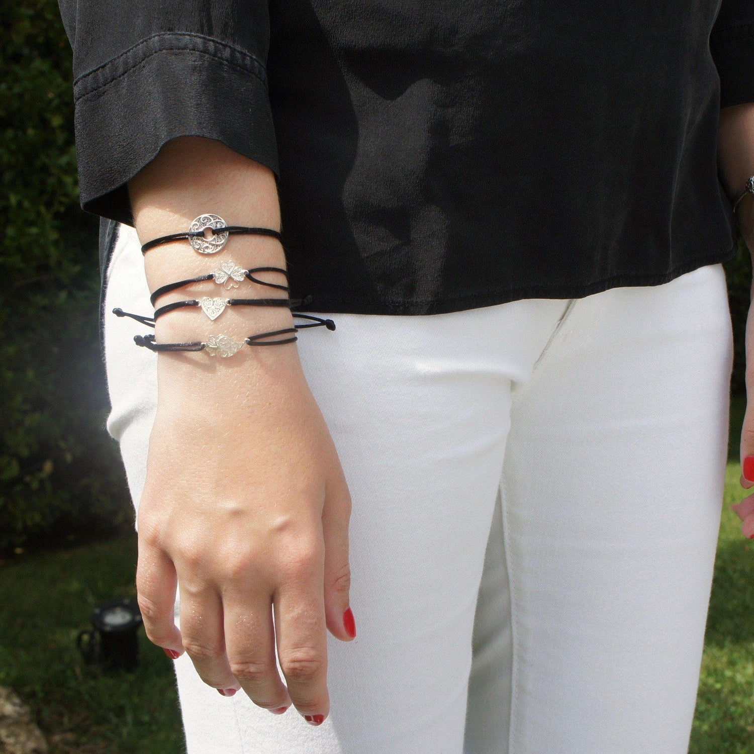 Infinito I Silver and cotton bracelet