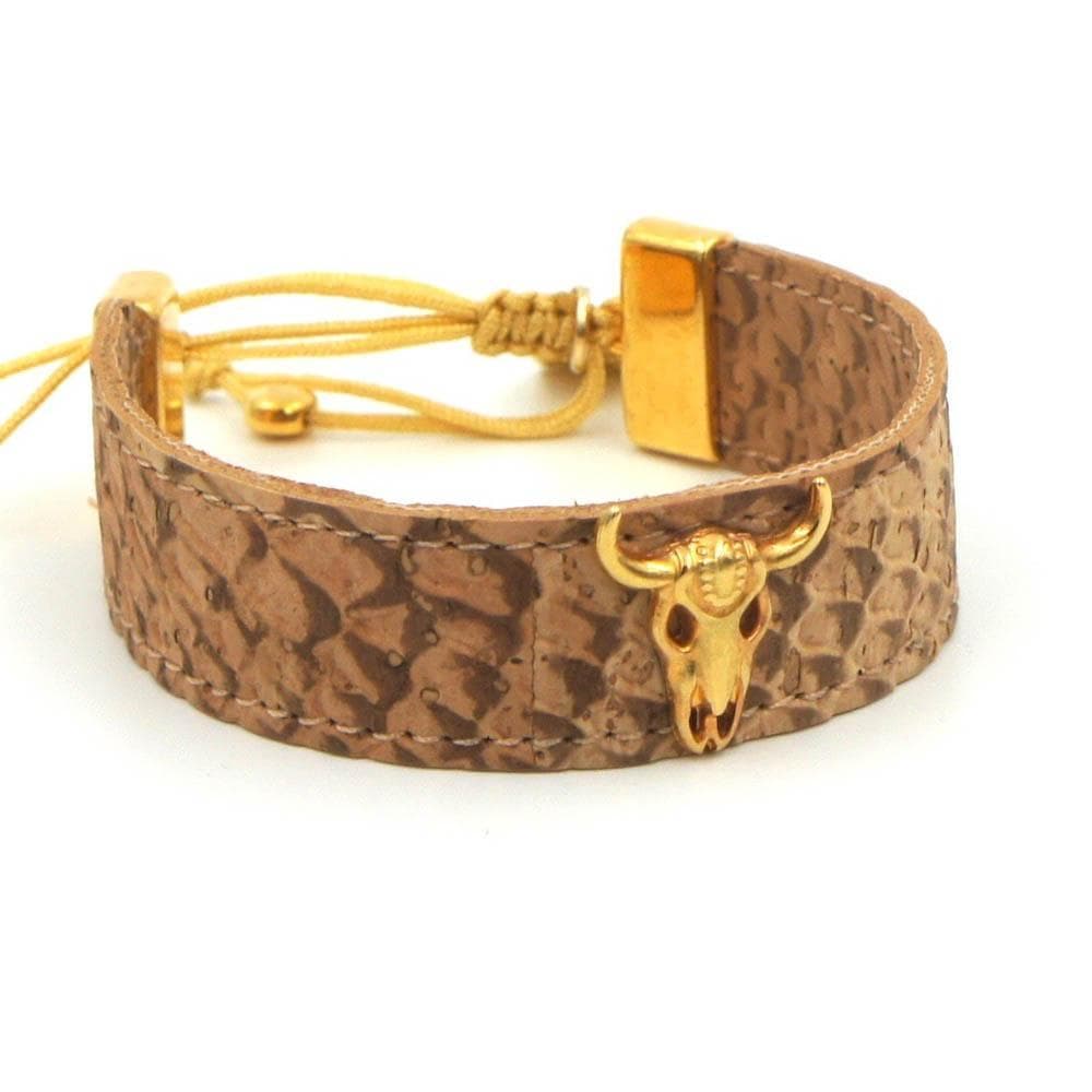Beige cork bracelet beige - Gold Bull