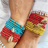 Bracelet en liège I Médaillon rose Azulejos I Bijoux portugais Bracelet perles de verre rouge