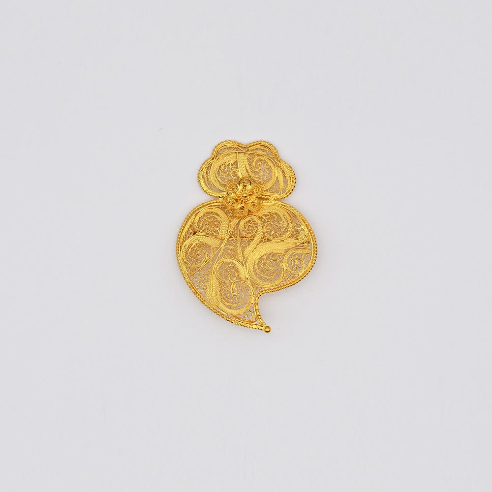 Broche Coeur de Viana en argent doré 6cm I Vente bijoux argent Coração de Viana I Broche en argent doré - 6cm