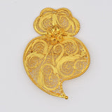 Broche Coeur de Viana en argent doré 6cm I Vente bijoux argent Coração de Viana I Broche en argent doré - 6cm