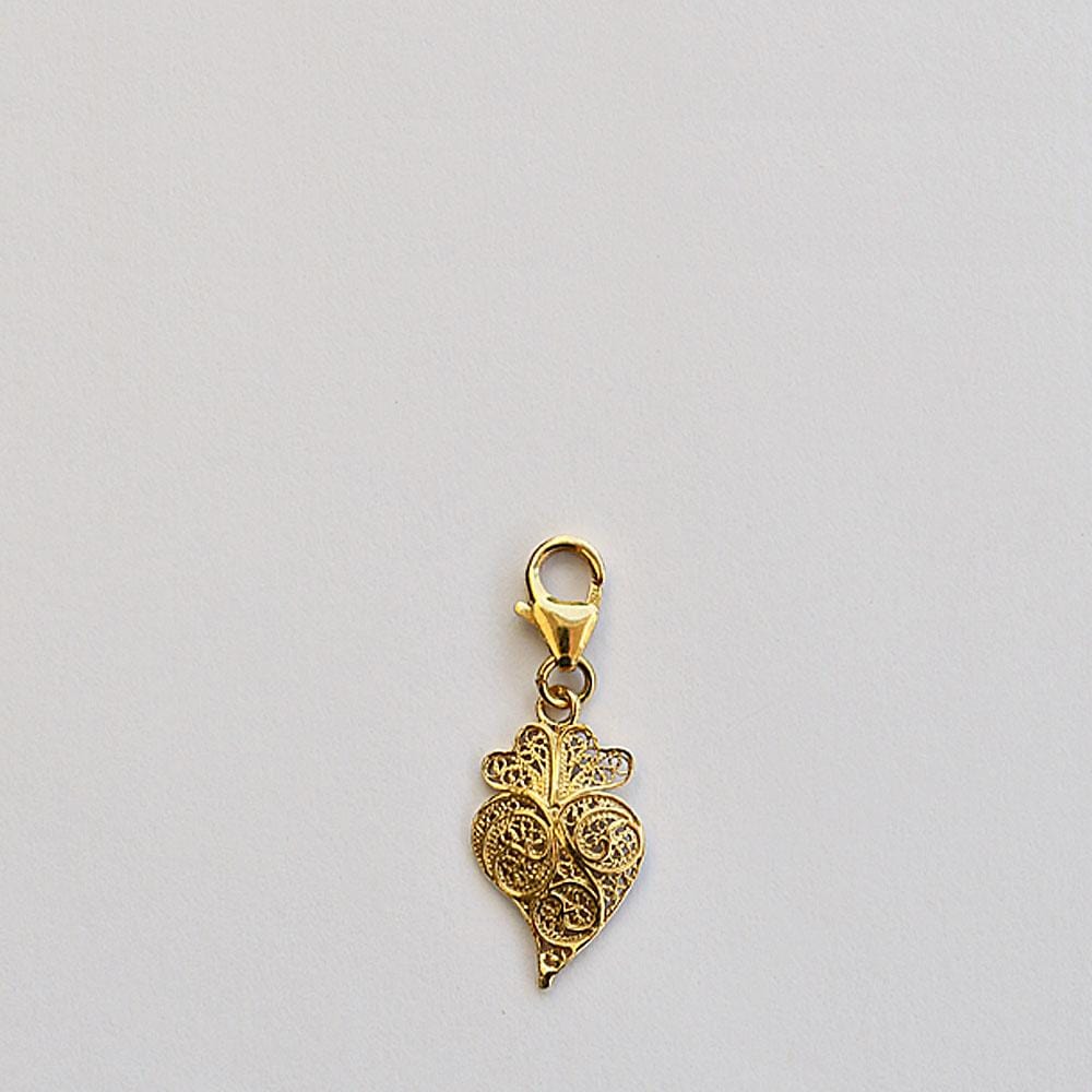 Charm portugais en argent doré I Breloque porte-bonheur Charm Coração de Viana en argent doré