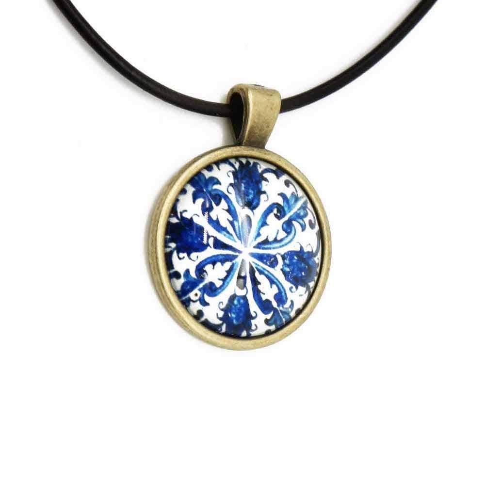 Collier cuir avec pendentif Azulejos I Collier portugais Collier cuir avec pendentif Azulejos