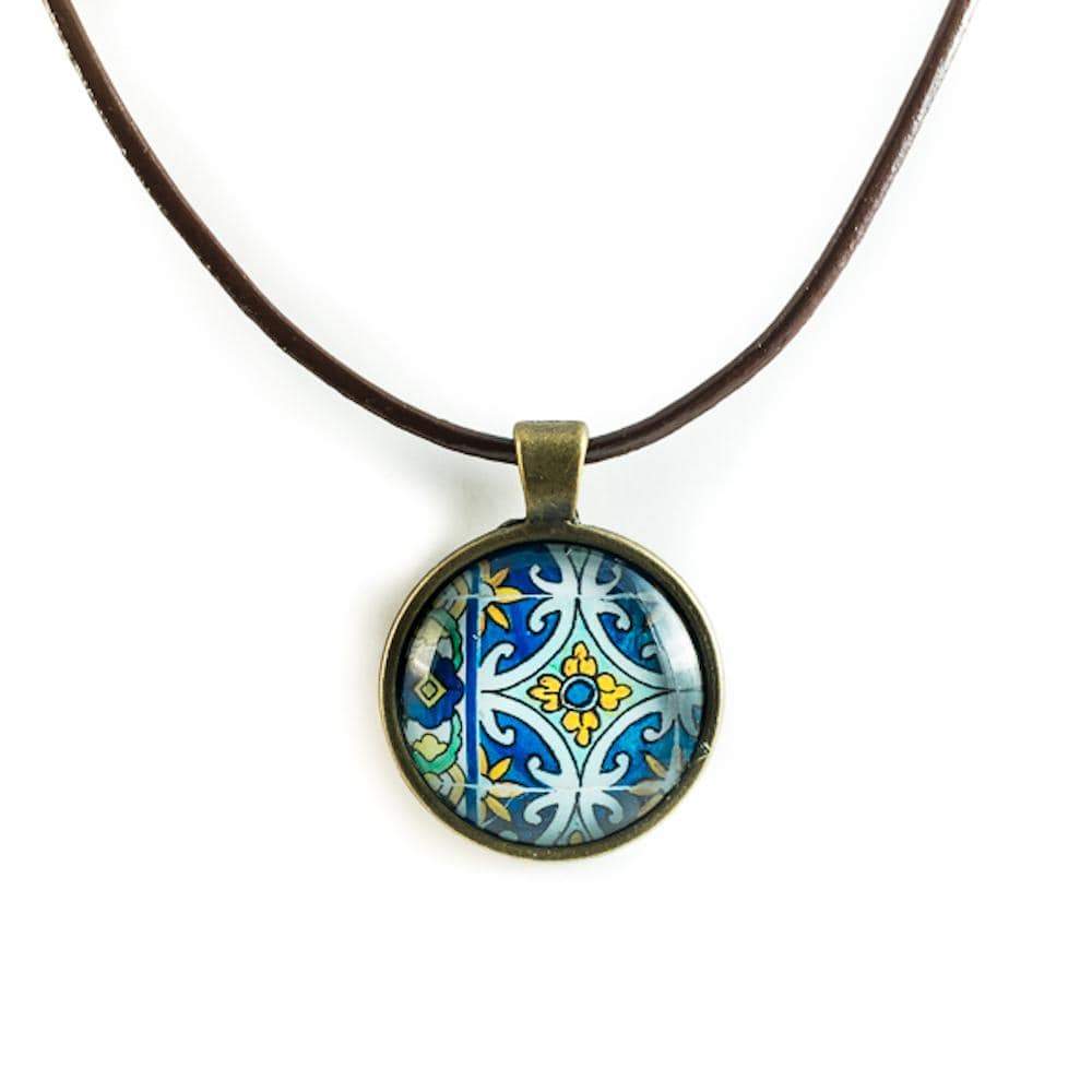 Collier cuir avec pendentif Azulejos I Collier portugais Collier cuir avec pendentif Azulejos