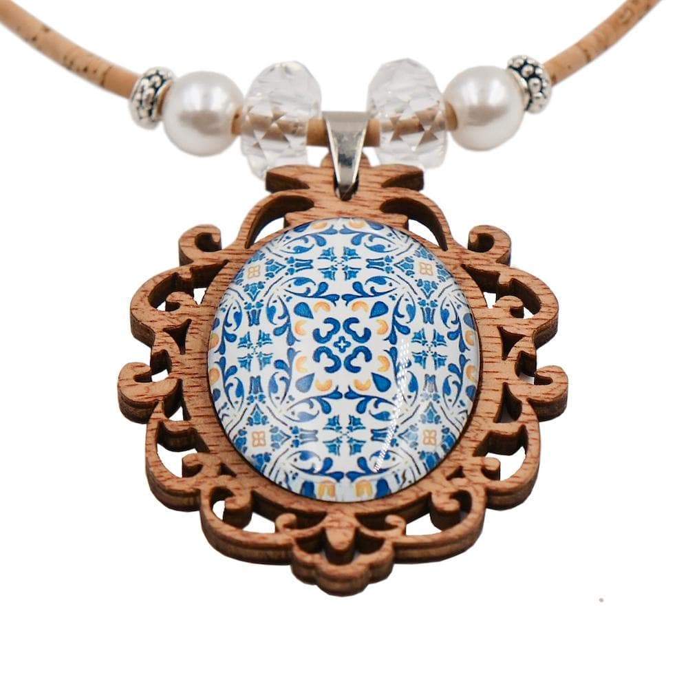 Cork necklace with Azulejos pendants in wood