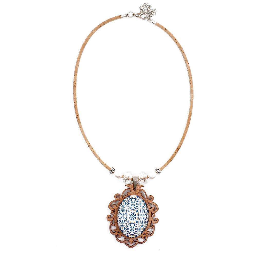 Cork necklace with Azulejos pendants in wood