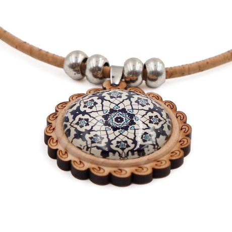 Cork necklace with Azulejos pendants in wood