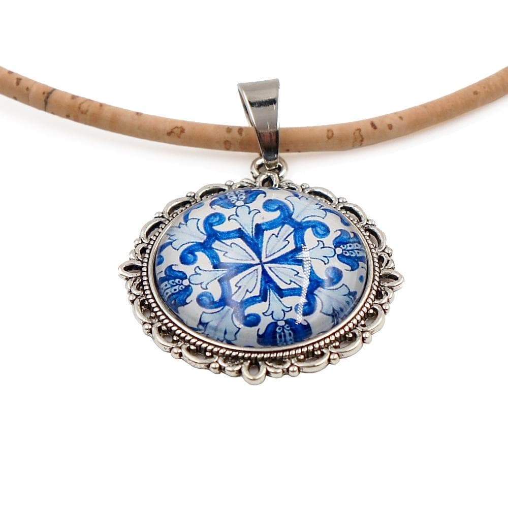 Cork necklace with Azulejos pendants in metal