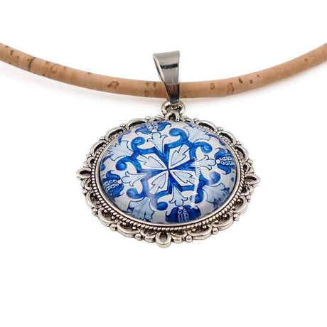 Cork necklace with Azulejos pendants in metal