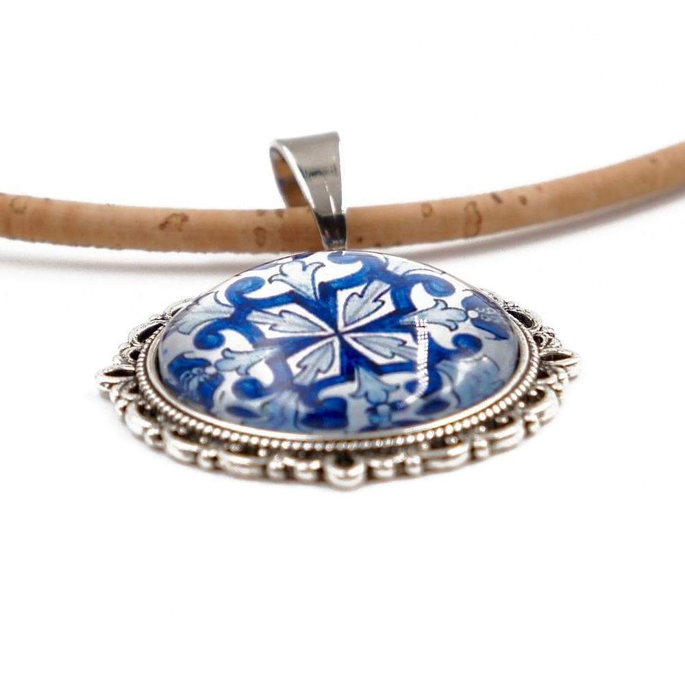 Cork necklace with Azulejos pendants in metal