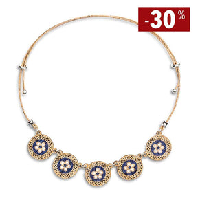 Collier en liège "Flores" Bleu