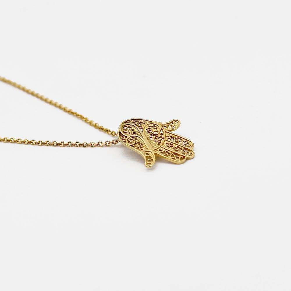 Mão de Fátima I Gold plated Silver Filigree Necklace 0.2 oz