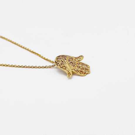 Mão de Fátima I Gold plated Silver Filigree Necklace 0.2 oz