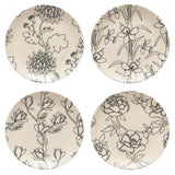 Ensemble de 4 assiettes en grès au motifs floraux Assiette en grès "Éléments" - 21cm