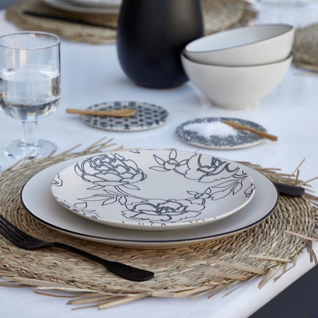 Ensemble de 4 assiettes en grès au motifs floraux Assiette en grès "Éléments" - 21cm