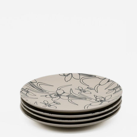 Ensemble de 4 assiettes en grès au motifs floraux Ensemble de 4 assiettes en grès "Flores" - 21cm