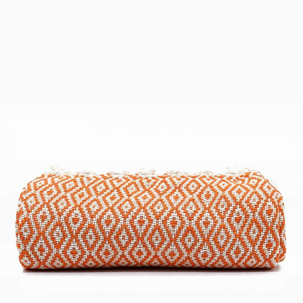 Grand plaid à franges en coton orange Plaid à franges en coton 200x135 - Orange