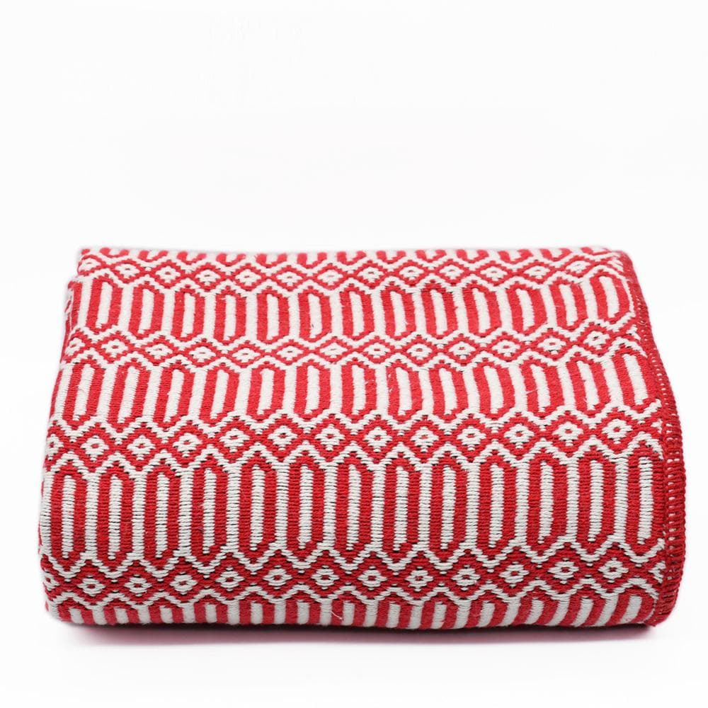 Grand plaid en coton rouge tissé au Portugal Plaid en coton 210X140 - Rouge