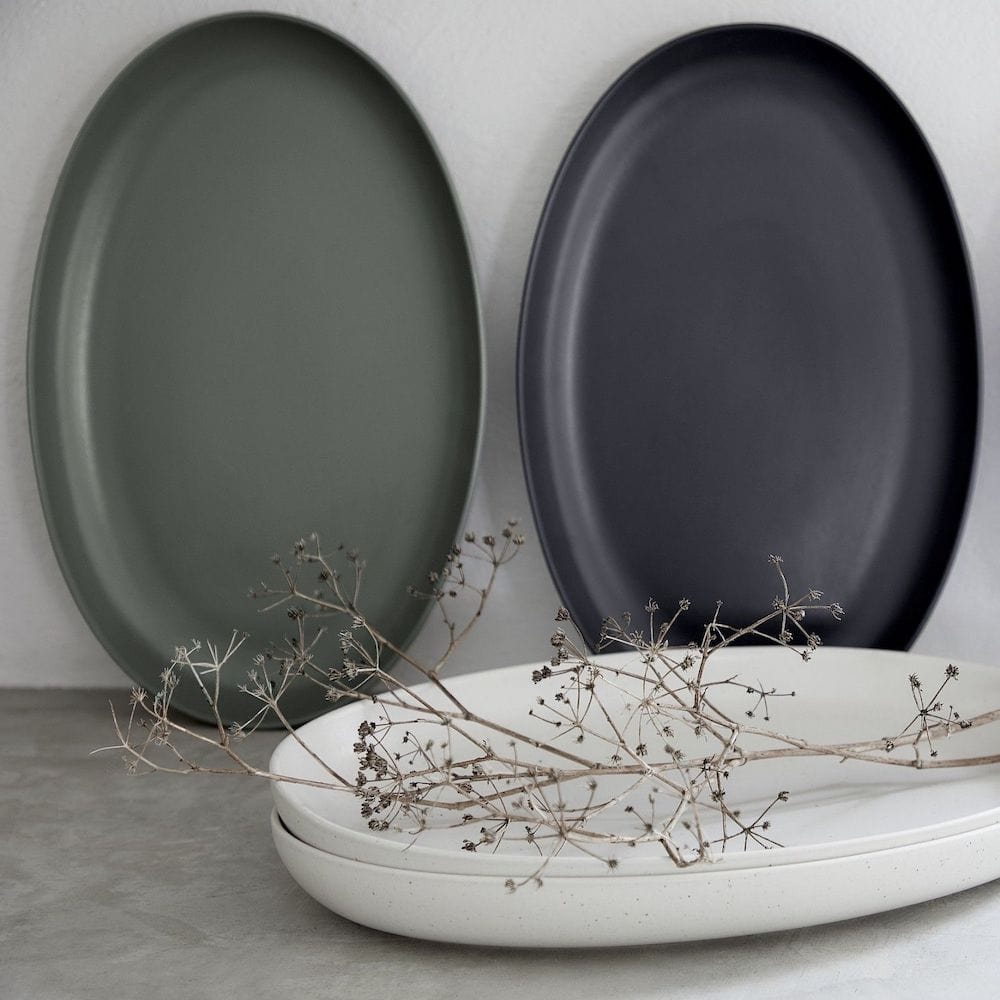 Grande assiette en grès Gris/vert I Vaisselle portugaise Plat en grès “Pacifica" Gris/Vert - 36cm