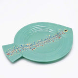 Grande assiette ou plat en verre vert I Artisanat portugais Assiette ou plat en verre "Marinha Grande" 38cm - Verte