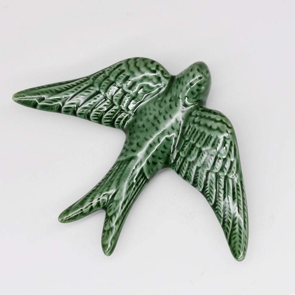 Hirondelle vert foncé en céramique I Produit artisanal du Portugal Hirondelle en céramique verte