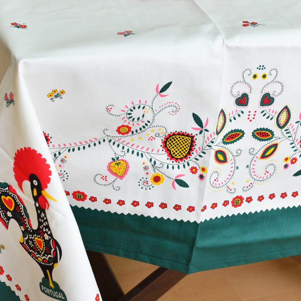 Nappe 100% coton du Portugal I Imprimée motifs Coq portugais Nappe en coton "Galo" - Verte