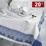 Nappe blanche et bleue du Portugal I Qualité professionnelle Nappe en coton Blanche et bleue 300x180