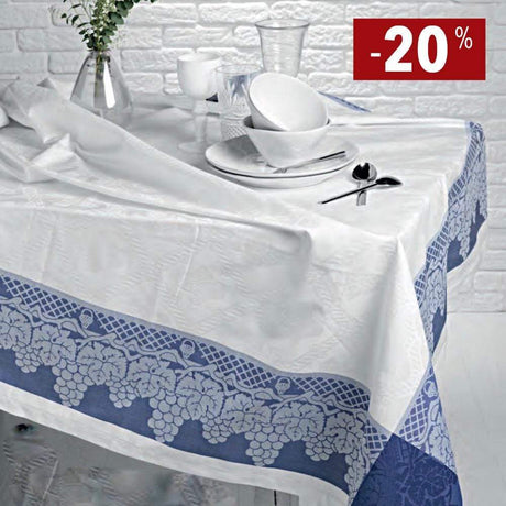 Nappe blanche et bleue du Portugal I Qualité professionnelle Nappe en coton Blanche et bleue 300x180