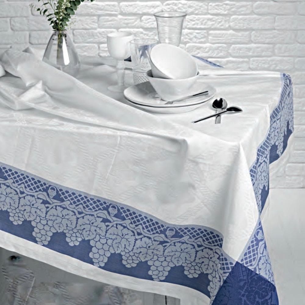 White and blue cotton tablecloth 300x180