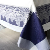 White and blue cotton tablecloth 300x180